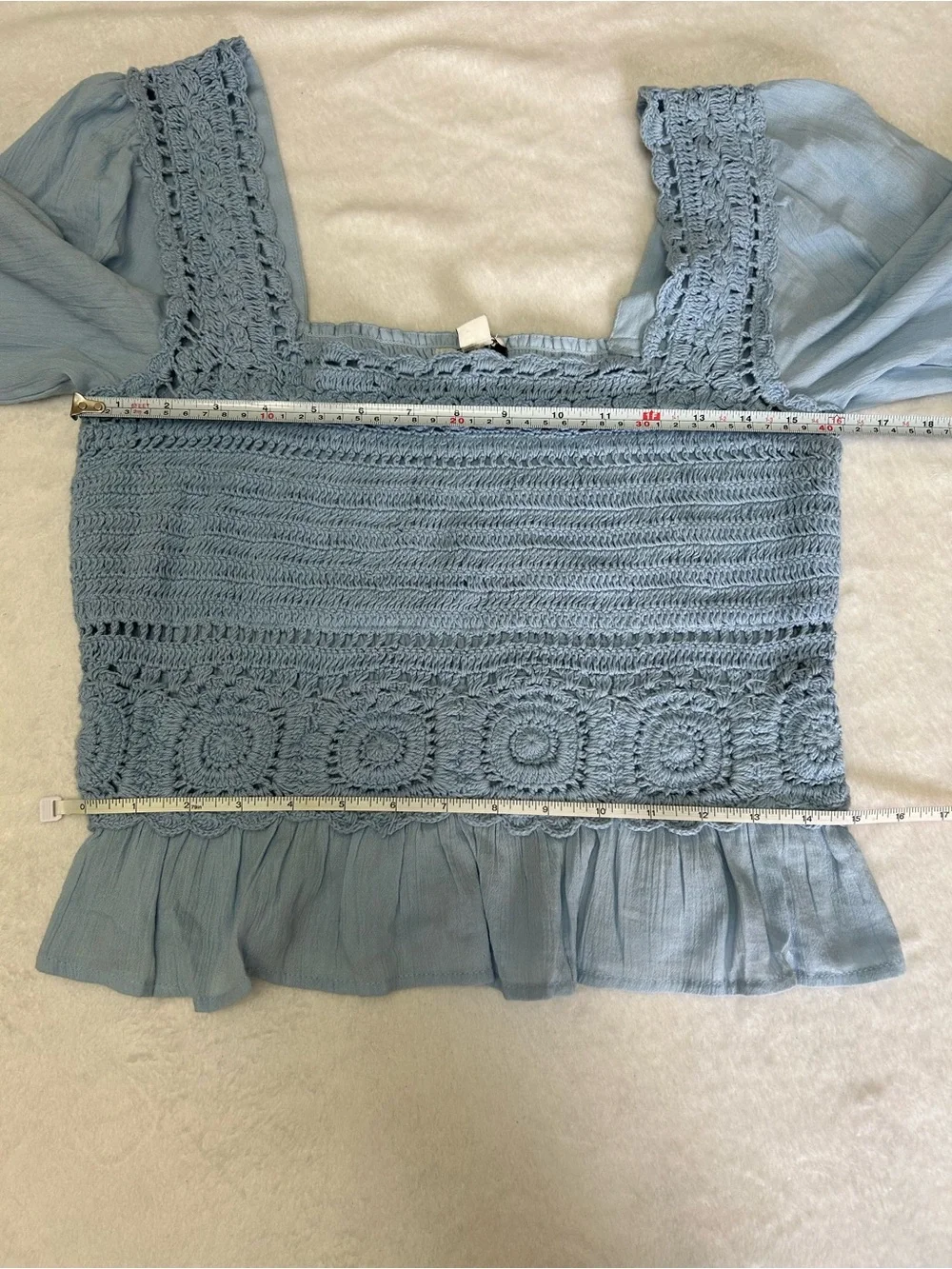 American Eagle size Medium Light Blue Cottagecore Crochet Peasant Boho Blouse